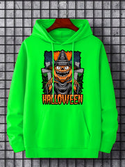 Men's Halloween Cartoon Graphic Hoodie Stretchy Drawstring Hooded Sweatshirt