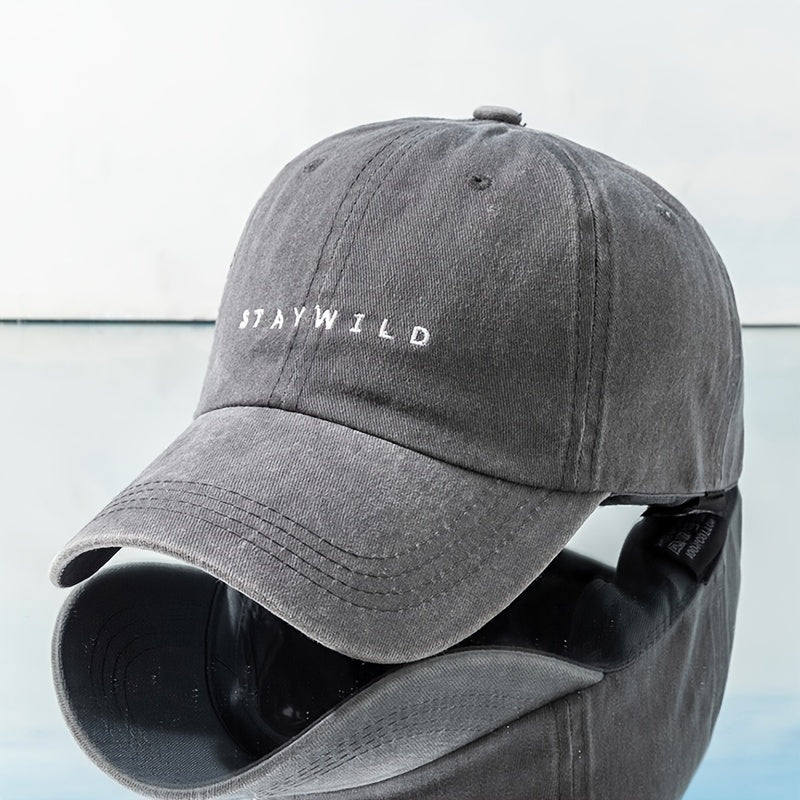 Washed Distressed Baseball Cap STAYWILD Embroidery Solid Sun Hat