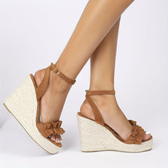 Women's Ruffled Wedge Espadrille Sandals