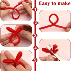 300pcs Red Chenille Rod Tube Cleaner Set for DIY Craft Art Decoration