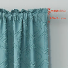 Boho Plaid Jacquard Tufted Rod Pocket Curtains Teal