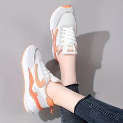 Women's Breathable Mesh Lace-Up Platform Sneakers Low Top Walking Shoes