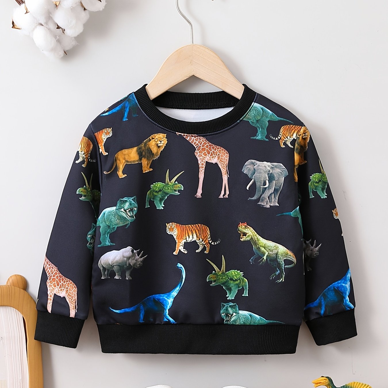 Animal Print Boys Sweatshirt Long Sleeve Crew Neck Tops