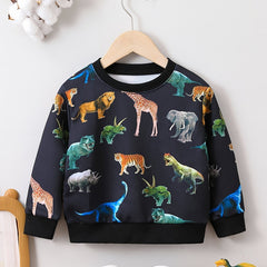 Animal Print Boys Sweatshirt Long Sleeve Crew Neck Tops