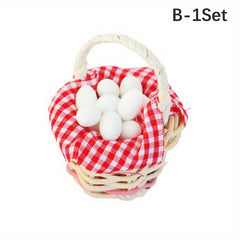 Dollhouse Egg Basket Red Plaid Duck Egg Frame Kitchen Food Model Toy