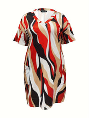 Colorblock Stripe Print Dress With Pockets