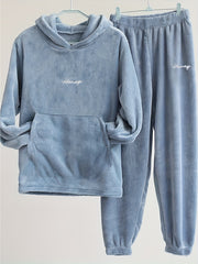 Letter Embroidery Fleece Hoodie & Pants Set