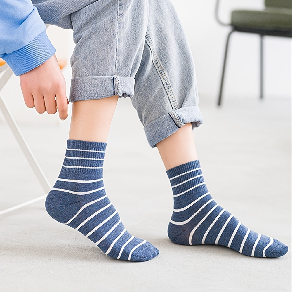 6 Pairs Women Socks Classic Striped Crew Socks Combed Cotton Athletic Ladies Soc