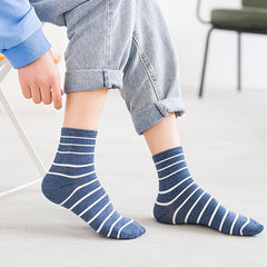 6 Pairs Women Socks Classic Striped Crew Socks Combed Cotton Athletic Ladies Soc