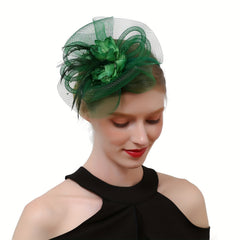 Lady Mesh Hat with Faux Feather Head Piece Accessories