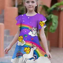 Summer Girls 3D Print Dresses Kids Party Princess Dress