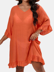 Ruffle Trim V Neck Cover Up Dress