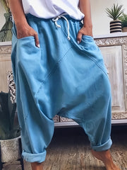 Solid Harem Pants Casual Elastic Waist Long Length Pants