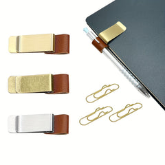 6pcs Notebook Pen Clip PU Leather Retro Holder Loop & Metal Clips Pencil Elastic
