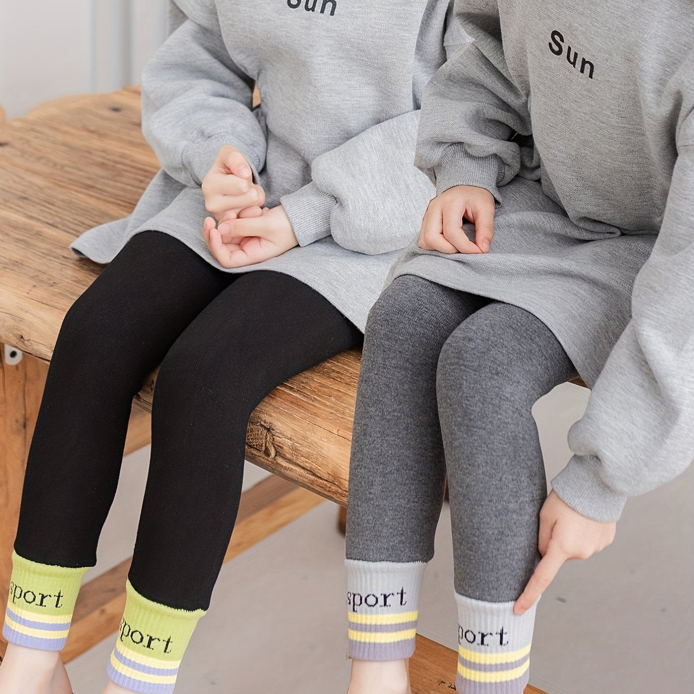 2 Packs Girls' Fleece Jogger Leggings, Warm & Stretchy Tight Pants