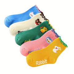 5 Pairs Girls Cartoon Animal Pattern Socks for All Season
