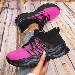 Women's Breathable Knit Sneakers Low Top Lace Up Shoes