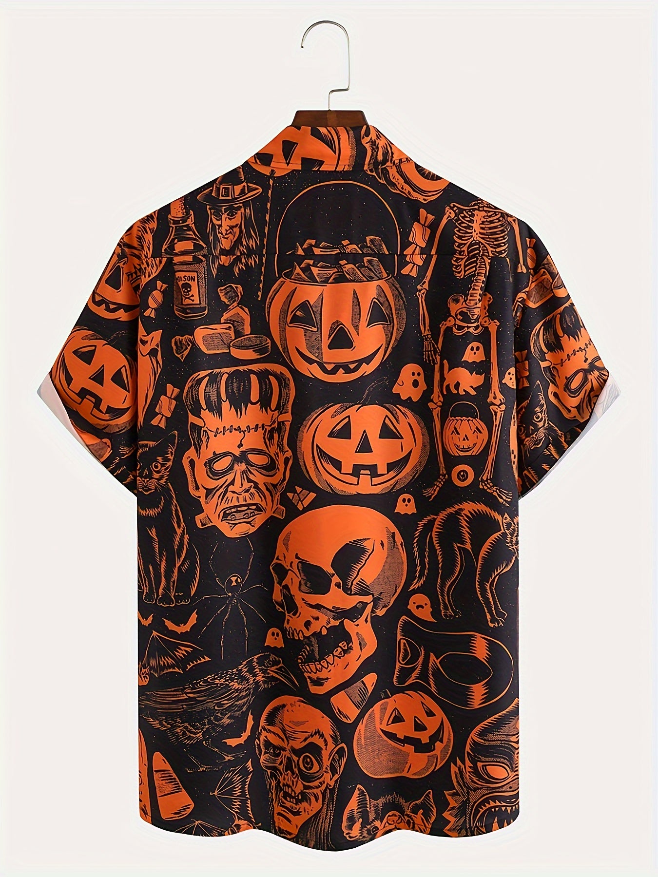 Men's Pumpkin Print Button Up Short Sleeve Shirt