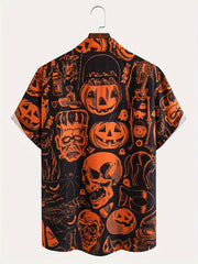Men's Pumpkin Print Button Up Short Sleeve Shirt