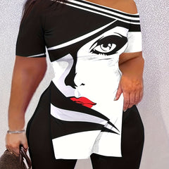 Sexy Cartoon One Shoulder Top & Shorts Set