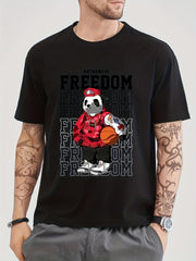 Cotton Anime Panda & Freedom Print Men's Graphic Tee Casual Comfy T shirt