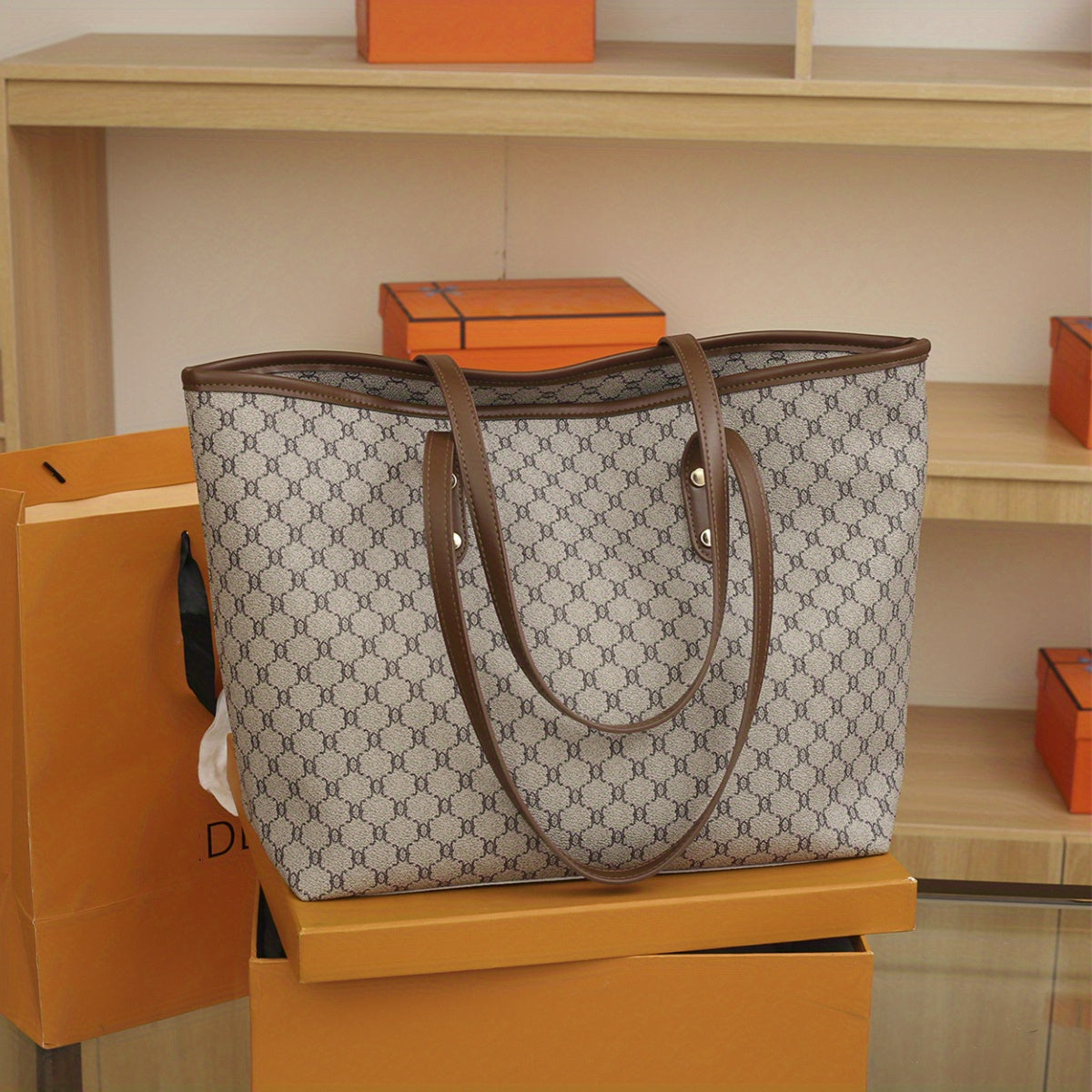 Vintage Pattern Tote Bag Large Capacity Stylish Shoulder Bag