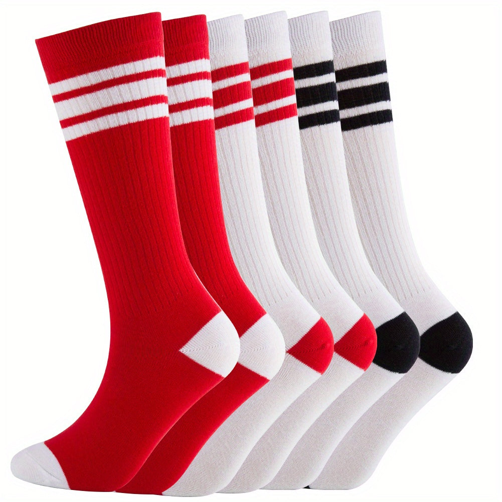 Girls Kids Unisex Cotton Knee High Socks Triple Stripes School Socks