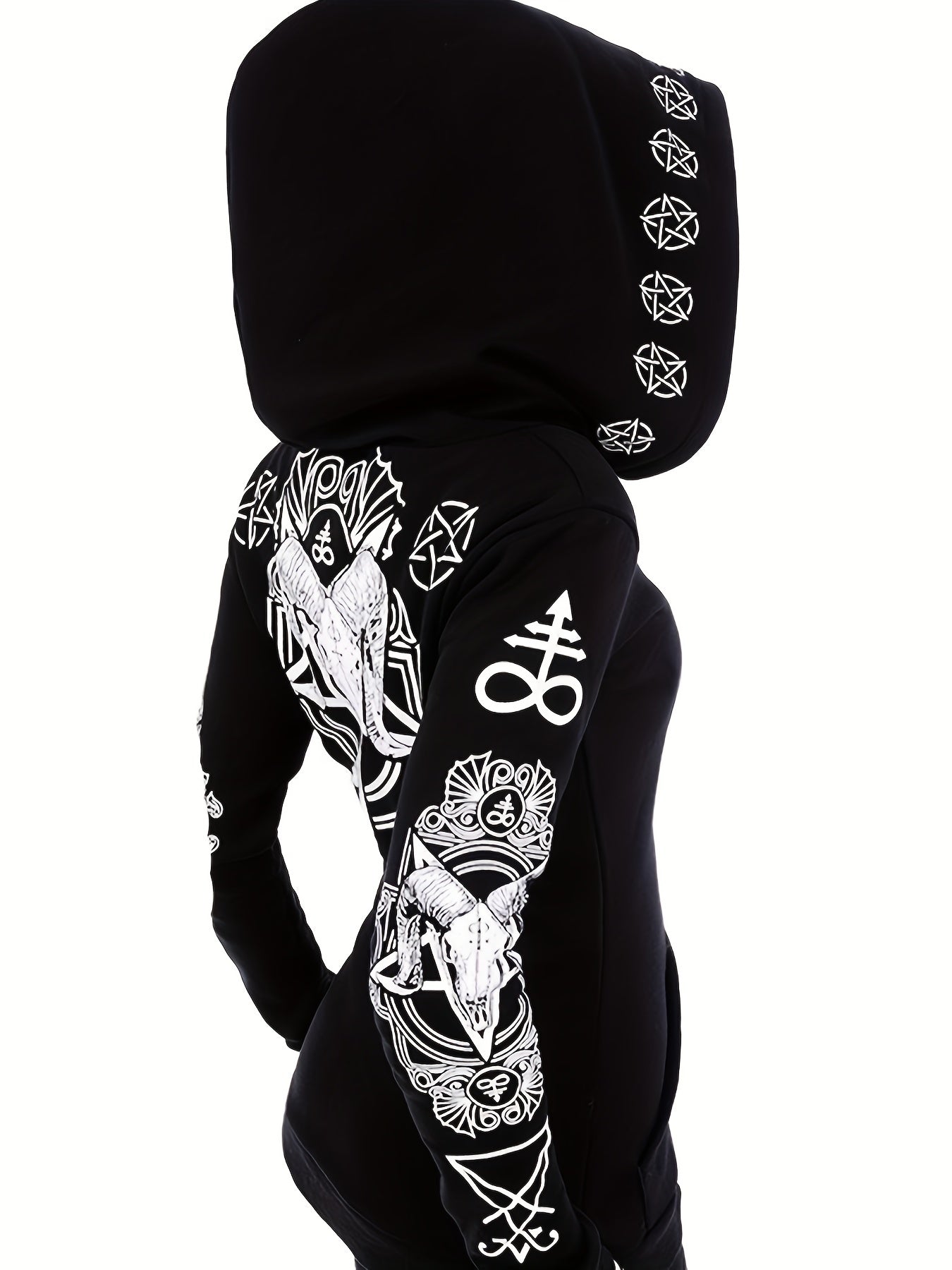 Gothic Hoodie Sun Moon Print Sweatshirt Punk Goth Clothes Long Sleeve