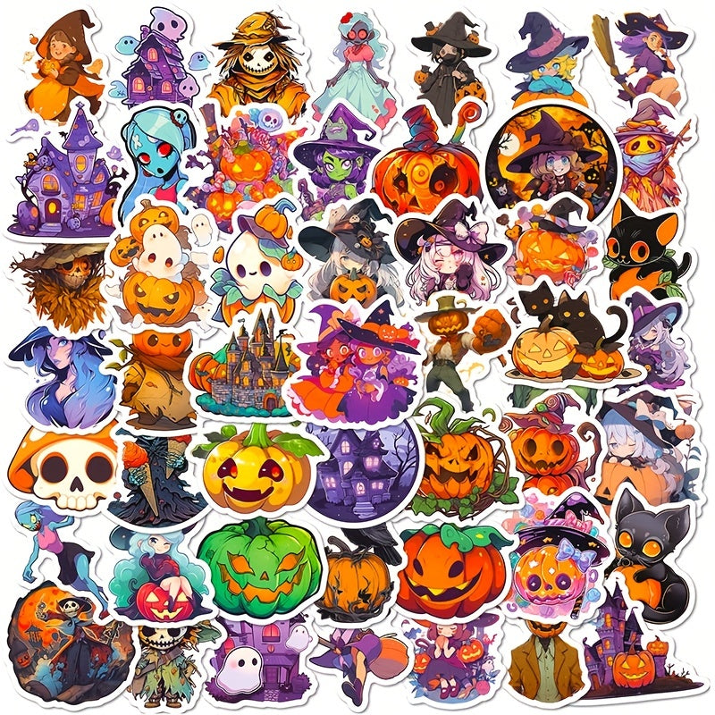50pcs Kids Cartoon Doodle Halloween Stickers Great For Party Snacks Decorations