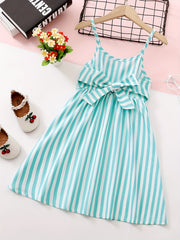 Girls' Striped Sundress Spaghetti Strap Short Dress