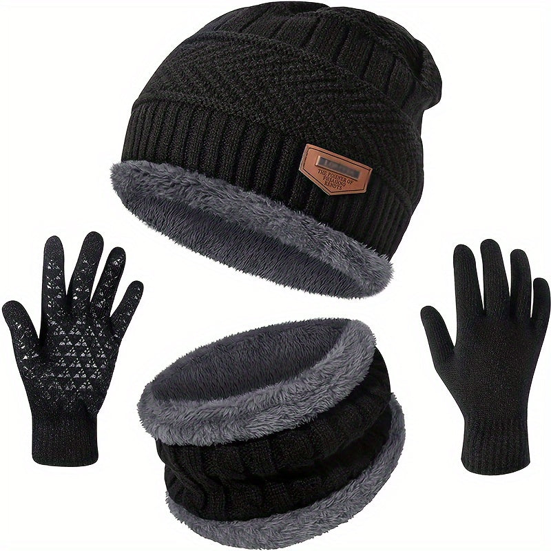 Winter Velvet Hat Scarf Gloves Set for Women Men