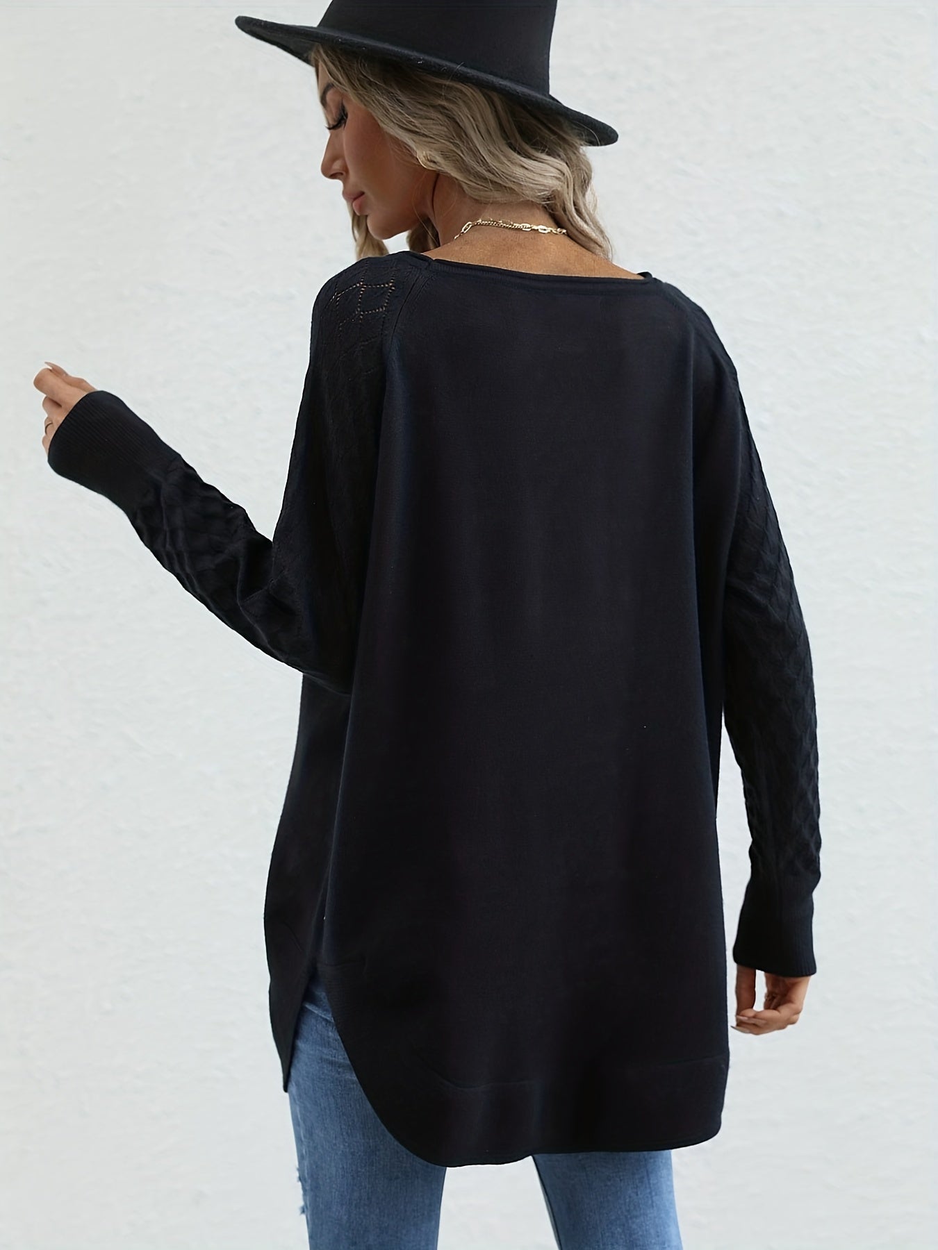 Slit Pullover Sweater Long Sleeve Casual Spring Fall Women's Clothing