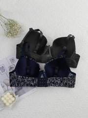 2 Pack Plus Size Bras Set Women's Tulip Print Padded Bras Two Piece Set