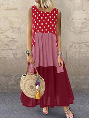 Polka Dot Splicing Maxi Dress Women's Clothing