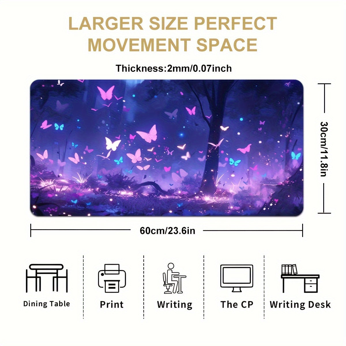 Purple Butterfly Large Mouse Pad Extended Desk Pad Non Slip Rubber Base