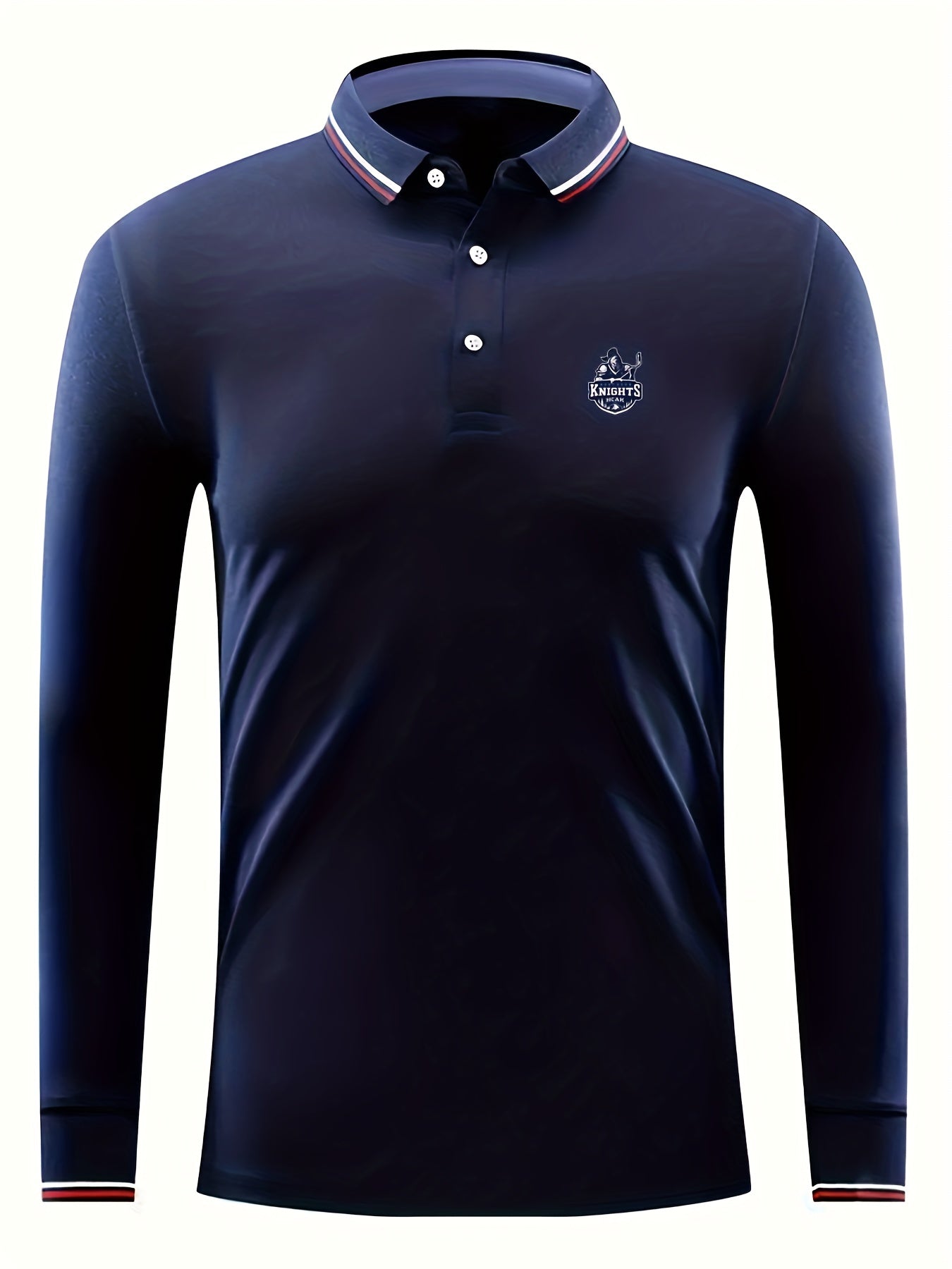 Knights Print Men's Long Sleeve Lightweight Polo Shirt