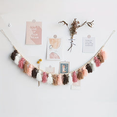 Boho Tassel Garland With Wooden Beads for Wall Decor