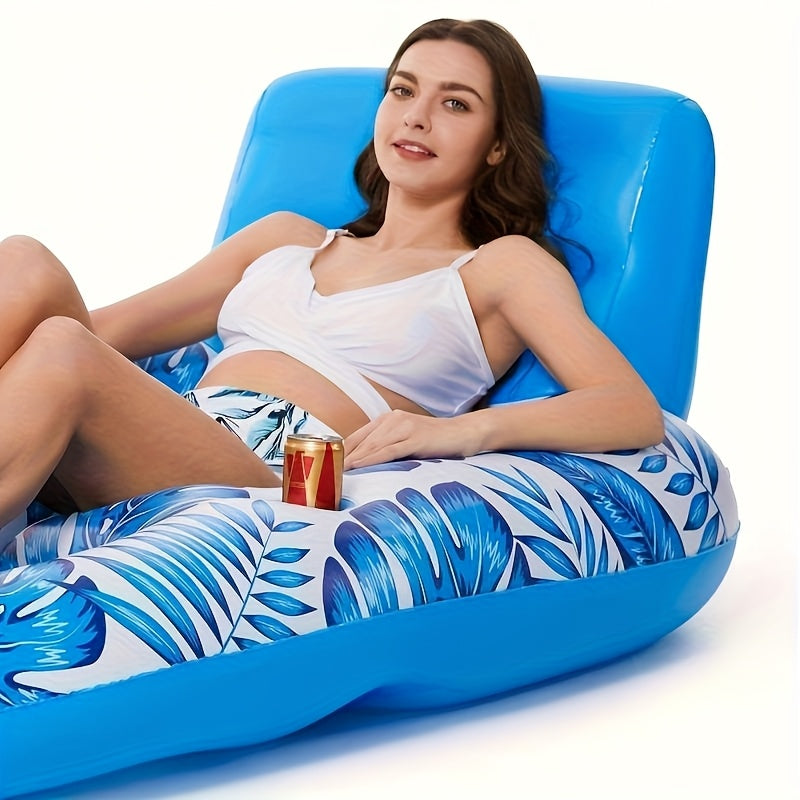 Maple Leaf Pattern Inflatable Pool Float Lounge Chair with Cup Holders