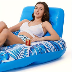 Maple Leaf Pattern Inflatable Pool Float Lounge Chair with Cup Holders
