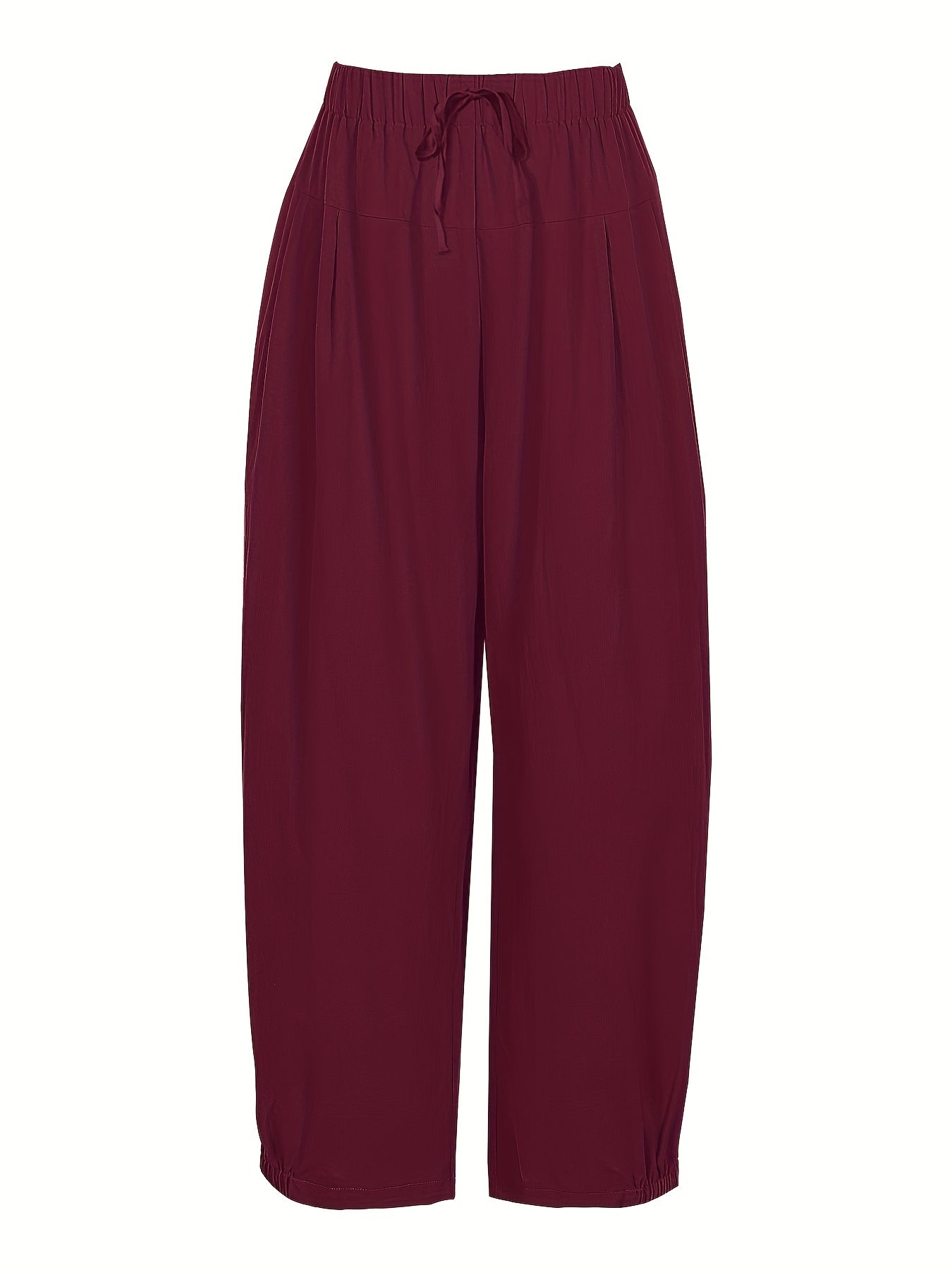 Drawstring Waist Cropped Pants Loose Fit Casual Elastic Trim