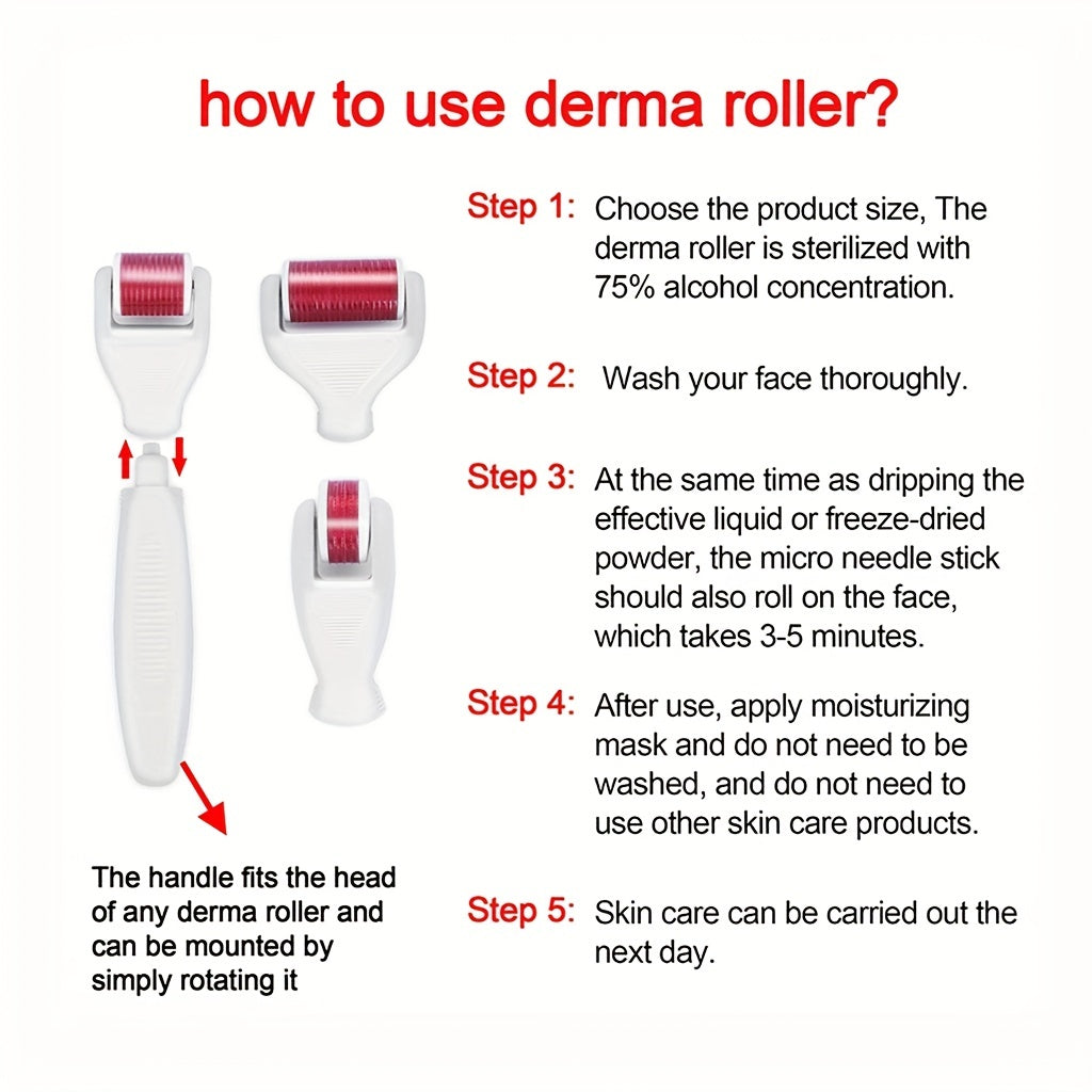 Derma Roller Kit for Face and Body - 3 Heads, Storage Case, Disinfection Tank