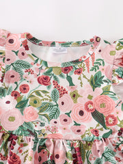 Girls Ruffled Sleeve Floral Print Dress Kids Summer Dress