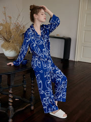 Face Sketch Pajama Set Top & Pants Women's Sleepwear