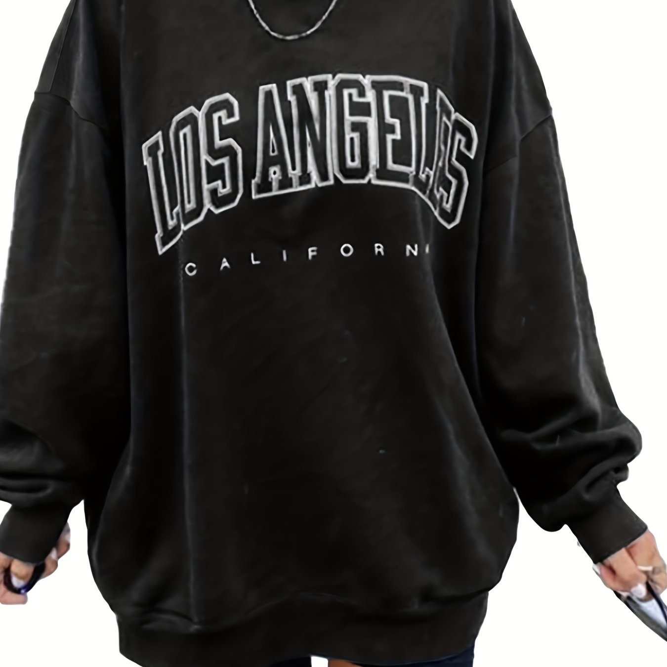 Letter Print Crew Neck Sweatshirt for Women