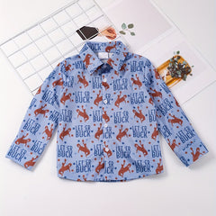 Boys Letter Horse Full Print Long Sleeve Button Down Shirt