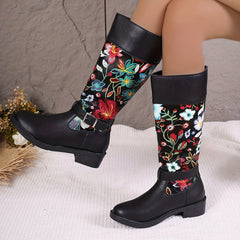 Women's Floral Print Waterproof High Top Boots
