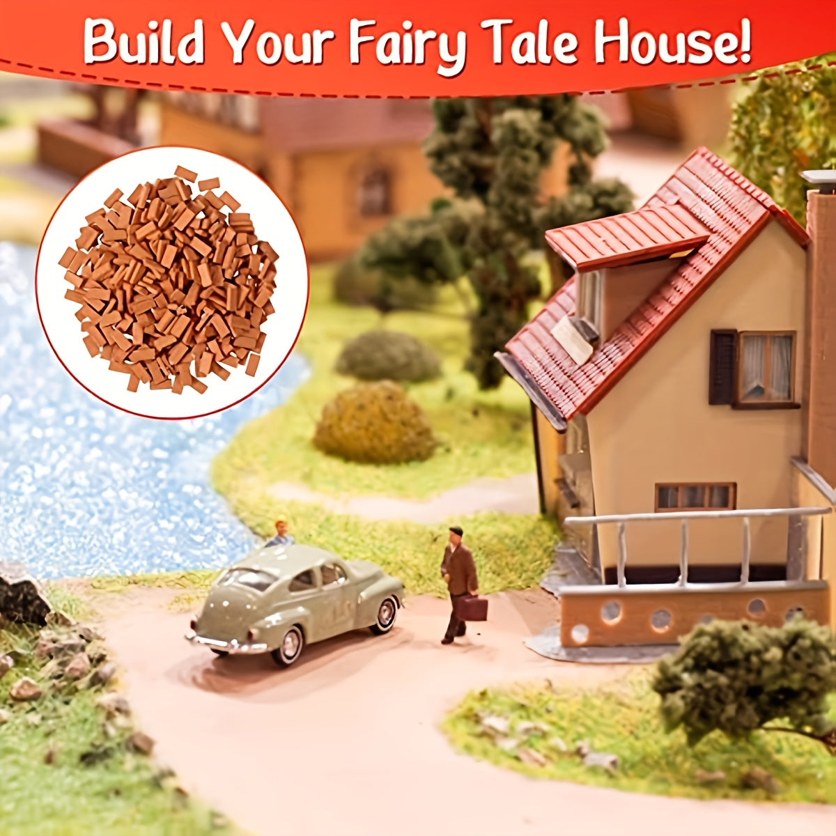 40pcs 1:16 Scale Red Bricks Dollhouse & Mini Garden Building Blocks