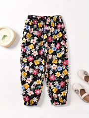 Girls Tiny Flowers Graphic Cotton Jogger Trousers Summer Kids Baggy Pants