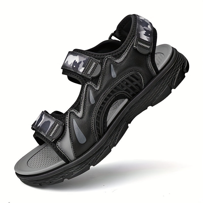 Men's Leather Hiking Sandals With Camo Print