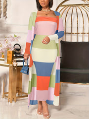 Colorblock Cardigan & Midi Dress Set